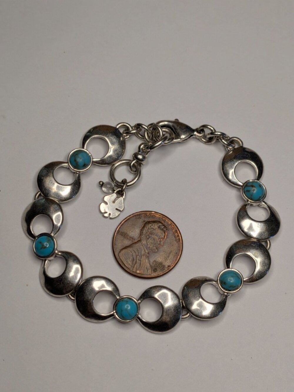Lucky Brand Silver Tone Turquoise Link Bracelet